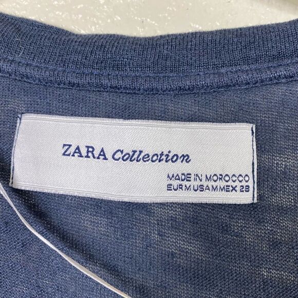 Zara Collection Navy Blue 100% Linen Button Up Cardigan Sweater - Picture 3 of 5